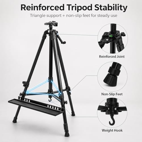 RRFTOK 21-61 Inch Adjustable Art Easel Stand for Painting with Tray | Portable metal easel with paintbrush tray for painting, canvas holder, artists, adults and floor use - style: 61B 1-Pack
