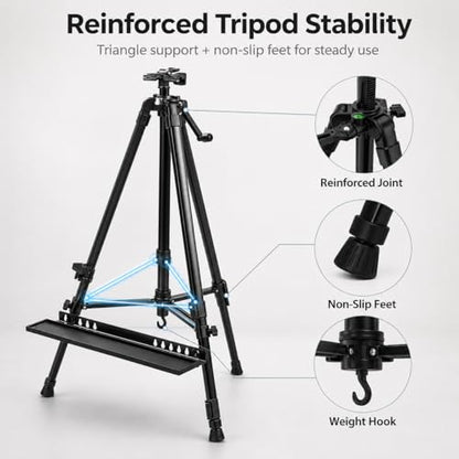 RRFTOK 21-61 Inch Adjustable Art Easel Stand for Painting with Tray | Portable metal easel with paintbrush tray for painting, canvas holder, artists, adults and floor use - style: 61B 1-Pack