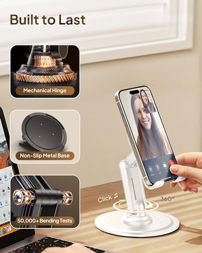 COOPER 360° Stand, [Gift Family Pack], Rotating Cell Phone Stand for Desk, Cell Phone Holder for Desk, iPhone Stand Holder, Sturdy Metal Base, Fits Samsung, Android Smartphones, (Cream White, 2-Pack) - color: x2 Pack - All White