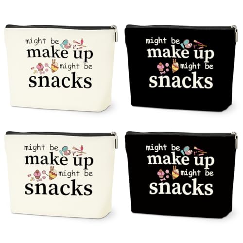 4 PCS Friend Gifts for Women Makeup Bag, Funny Gifts Cosmetic Bag | Snack Bags, Sister Birthday Christmas Graduation Friendship Gift for Daughter from Mom - Might Be Makeup Might Be Snacks - color: Multicolor 0094