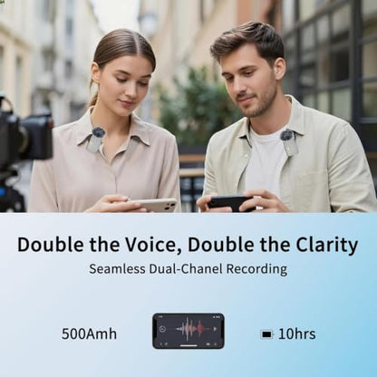 Wireless Lavalier Microphones for phones Cameras, Mini Mic Lapel Wireless Microphone with 20H Battery Life, 64GB TFcard Slot, DSP Noise Cancelling for Record Interview, Vlogs, YouTube, Tiktok (WE10)