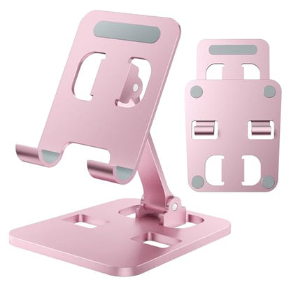 Phone Stand for Desk, Dual Folding Cell Phone Holder, Fully Adjustable Portable Mobile Phone Holder for iPhone 17 16 15 14 13 12 11 Pro Max Plus Air, Galaxy S25 S24, All Phones (Rose Gold) - color: Rose Gold