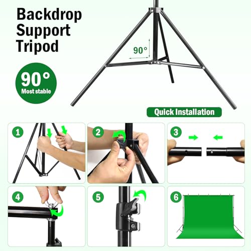 Green Screen Backdrop Kit,10 x 6.5 FT Heavy Duty Stand for Photography | Portable Green Screen Kit, 5 Clamps, Carrying Bag for Photography, Video Recording, Live Streaming, Gaming and Zoom Meetings - size: 6.5 X 10 Feet