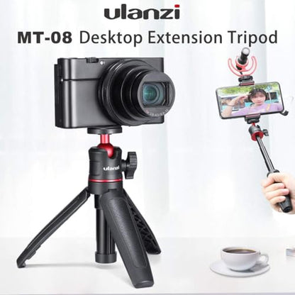 MT-08 Black Mini Tripod for Camera, 1/4" Screw Universal Tripod | Compatible with DJI OSMO 360/Pocket 3/Pocket 4/4Pro/Luna/Insta 360/Xtra/Sony, Extendable Handheld Vlogging Video Table Stand - color: Black