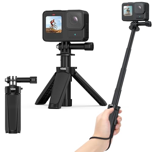 VRIG TP29 Extenable Mini Camera Tripod,Portable Small Handle Grip Desktop Webcam Selfie Stick Tripod for DJI Osmo Action 5Pro/4/3/AKASO Brave EK7000,Pole Tripod for Action Camera Hero 13 12 11 10 Max - size: 11.3" Tripod