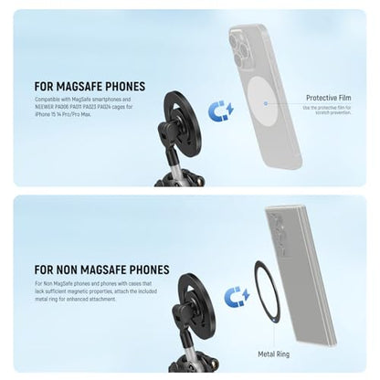 NEEWER Magnetic Flexible Phone Tripod Compatible with Magsafe iPhone 15 Pro Max 14 Series Android, Mini Vlog Cellphone Tripod Stand with Ball Head for Stroller Bike Motorcycle Tube Round Objects, TP33 - style: TP33