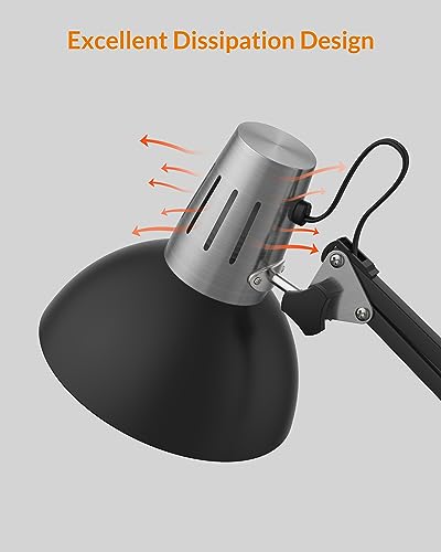 LEPOWER Metal Desk Lamp, Adjustable Goose Neck Architect Table Lamp with On/Off Switch, Swing Arm Desk Lamp with Clamp, Eye-Caring Reading Lamp for Bedroom, Study Room &Office (Black) - color: Black