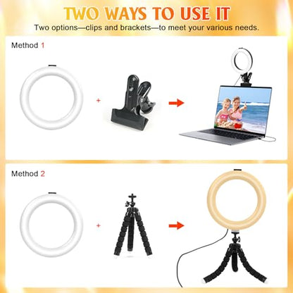Clip on Ring Light for Laptop, TPQKA 16cm Video Conference Lighting Kit with 5 Color Temperatures & 5 Brightness Levels, Dimmable Webcam Light for Zoom Calls, Remote Working, Live Streaming