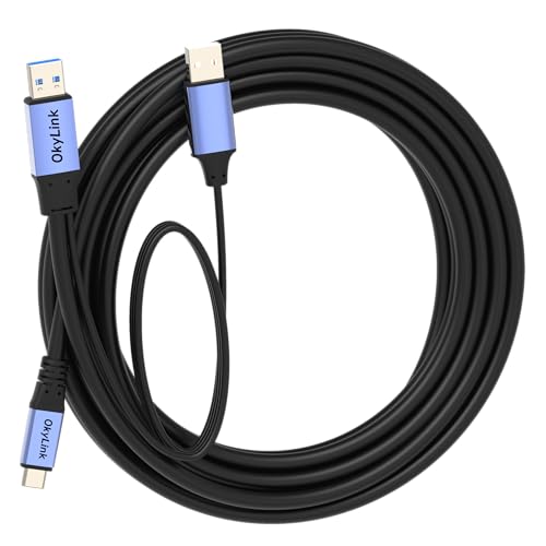 OkyLink Active USB 3.0 A to C Data Cable, Male to Male, 5Gbps, 15ft | 5M, 3.2 Gen 1, Signal booster, optional power, for webcam, VR, portable hard drive, Docking Station, Printer - color: Gray USB3.0, size: 15ft (5m)