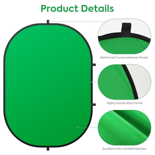 Portable Green Blue Backdrop 5x6.5ft/1.5x2m,2 in 1 Pop Up Collapsible Reversible Background with Carrying Bag for Photography Studio, Video & Live Streaming