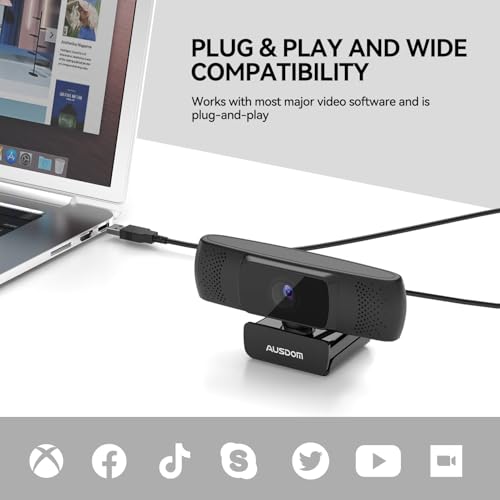 AUSDOM AF640 1080P Webcam with Microphone, 90°FOV USB PC Camera Webcam with Privacy Cover, Plug and Play Computer Camera for Online Calling/Conferencing, Zoom/Skype/YouTube, Laptop/PC - style: 1080p Webcam