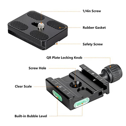 Koolehaoda 50mm Quick Release Plate & Clamp Set - Aluminum, Arca Swiss | QR Plate Adapter with Clamp, Arca-Swiss Standard Compatible, for DSLR Camera Tripod Ball Head Monopod Gimbal Stabilizer - color: KQ-50 QR pale