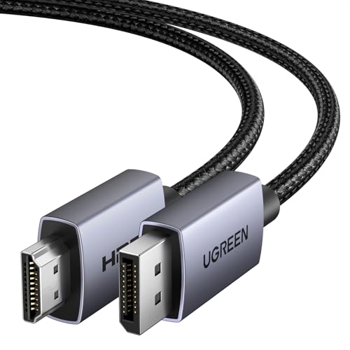 UGREEN 4K DisplayPort to HDMI Cable 1080P@120Hz, DP 1.2 to HDMI 1.4 Cord Alu Braided, Unidirectional Cable 6.6FT Compatible with Monitor, Desktop, HDTV, Laptop, AMD, NVIDIA - size: 6.6FT