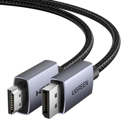 UGREEN 4K DisplayPort to HDMI Cable 1080P@120Hz, DP 1.2 to HDMI 1.4 Cord Alu Braided, Unidirectional Cable 6.6FT Compatible with Monitor, Desktop, HDTV, Laptop, AMD, NVIDIA - size: 6.6FT