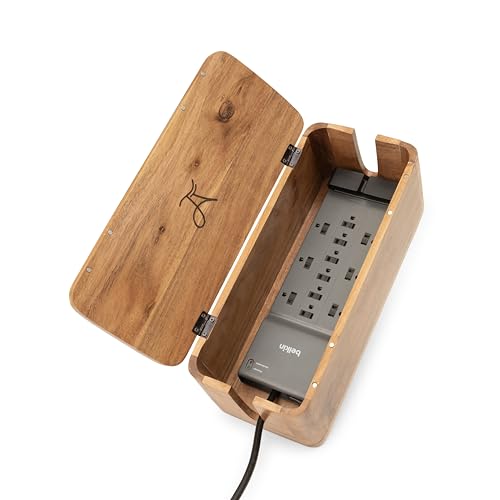 Extra Large Cable Management Box - Acacia Wood - Cable Organizer Box and Power Strip Box for Electrical Cord Management - Hide Desk Cord and Floor Cables - Wire Storage and Organization for Cords - color: Natural Acacia Wood, size: Extra Large