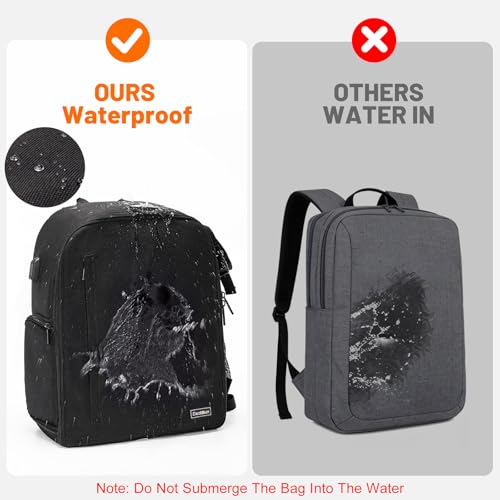 Cwatcun Professional Camera Backpack - Waterproof DSLR/SLR/Mirrorless Camera Case - Compatible with Sony, Canon, Nikon - Large Black - color: Black, size: 2.0 Large