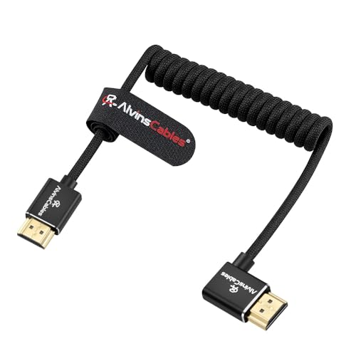 Alvin's Cables Ultra HD 8K HDMI 2.1 Braided Coiled Cable HDMI for Atomos Ninja V, Portkeys BM5, for Feelworld Monitor, for Canon C300, Z CAM E2, for Sony FS5| FS7| A7S3 Cameras Straight to Left Angle - color: Black, size: Straight to Left Angle
