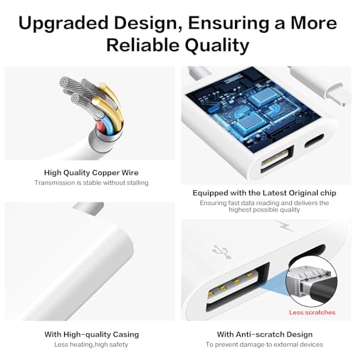SUNTRSI USB Camera Adapter with Charging Port, Portable USB Female OTG Adapter Suitable for iPhone iPad, Plug and Play USB Adapter for iPad Support Card Reader