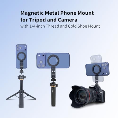 Magnetic Phone Tripod Mount Adapter with 1/4" Thread, Cold Shoe Phone Holder for Camera. Compatible with MagSafe for iPhone, 360° Rotatable, Foldable, Portable Design for Photography Video Vlog - style: Premium Magnetic