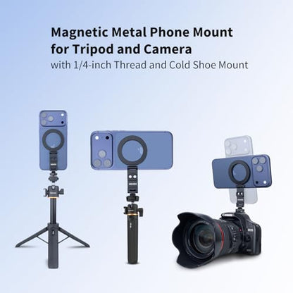 Magnetic Phone Tripod Mount Adapter with 1/4" Thread, Cold Shoe Phone Holder for Camera. Compatible with MagSafe for iPhone, 360° Rotatable, Foldable, Portable Design for Photography Video Vlog - style: Premium Magnetic