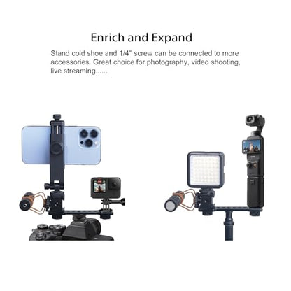 3 Port Cold Shoe Mount Plate for Camera LED Monitor Microphone etc., Aluminum Camera Triple Cold Shoe Extension Bracket Compatible with DJI OSMO Mobile 7P/67/SE, Zhiyun 5S/4/ Feiyu Gimbal Stabilizer