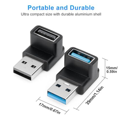 USB 3.1 Adapter 90 Degree (2 Pack), Up and Down Angle 90 Degree USB3.1 Type A Male to USB-A Female Adapter USB Coupler Adapters, Fast Charging Converter OTG (USB 3.1 Up Down) - style: 3.1USBm-USBf-3D