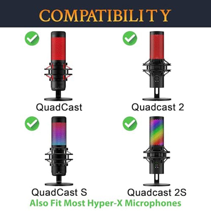 SOULWIT Shield Microphone Pop Filter for HyperX QuadCast/S/2/2S, Mic Cover Foam with Metal Windscreen for Most HyperX Shock Mounts - Black
