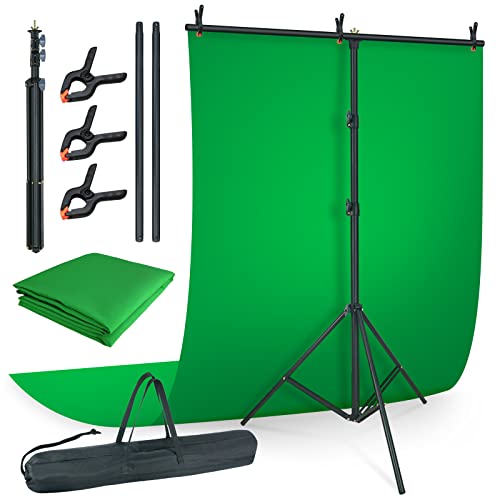 LINCO Lincostore Green Screen Backdrop Kit 5x6.7ft, Portable Green Screen Stand with T-Shape Stand Holder, Carrying Bag for Photography, Party, Decoration, Streaming, Video AM207