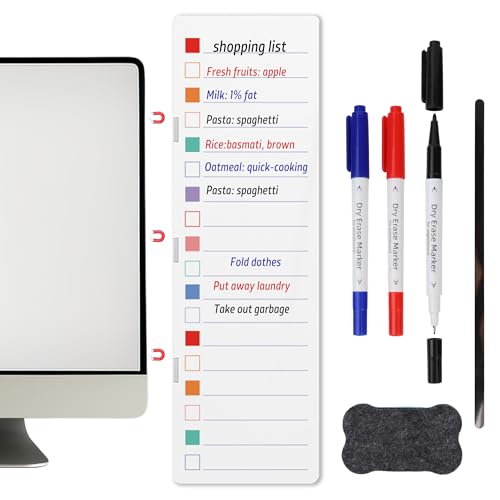 Magnetic Monitor Memo Board Set Dry Erase Note Board for Computer Screens, Space Saving Includes 3 Markers & Eraser, Reusable To Do List Organizer for Home Office & Kitchen (Colored Squares