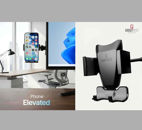 GadgetRest 2-in-1 Monitor Phone Holder & Headphone Hanger (Saves Desk Space, Hands-Free Video Calls)