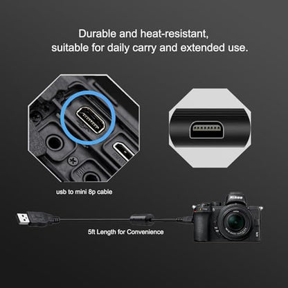 5FT USB Charging Cable Compatible with Nikon Cameras SLR, DSLR, Coolpix Models (D3300 D750 D5300 D7200 D3200 L340 L32 L22 A10 S S3700 S6500 S3500 S6600 S6300),UC-E6, UC-E16, UC-E17, UC-E23