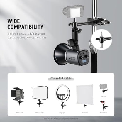 NEEWER Super Clamp with 6" Extension Arm, 5/8" Stud, 2.4" Jaw Grip Heavy Duty Crab Pole Clamp for Round Pipe Flat Surface,for Photography Studio Camera Lighting Mounting, Max Load 33lb/15kg - style: UA048