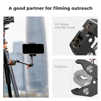 K&F CONCEPT 9.8" Magic Arm Clamp Kit with 1/4" & 3/8" Thread Screw 360° Ball Heads Articulating Magic Arm with Tripod Mount Adapter for Gopro/LED Lights/Monitor/Flash/Microphone/DSLR Camera - style: 9.8" with Adapter