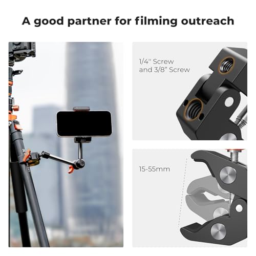 K&F CONCEPT 9.8" Magic Arm Clamp Kit with 1/4" & 3/8" Thread Screw 360° Ball Heads Articulating Magic Arm with Tripod Mount Adapter for Gopro/LED Lights/Monitor/Flash/Microphone/DSLR Camera - style: 9.8" with Adapter
