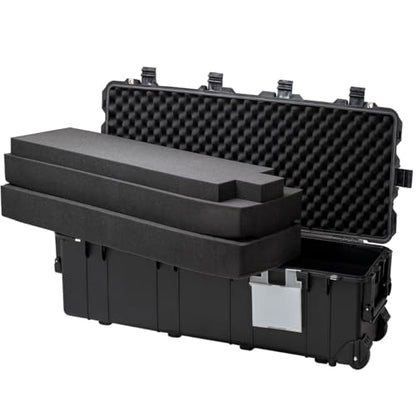 44"L x 16"W x 14"H Large Hard Case with Foam, Portable Rolling Hard Case with Wheels, Waterproof Shockproof Dustproof, Suitable for Cameras, Lenses, Camcorder, Instrument, Telescopes (Black)