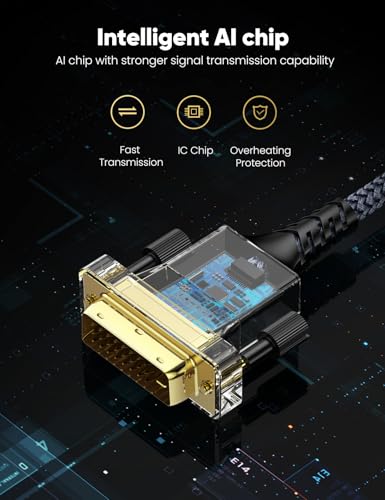 Capshi HDMI to DVI-D 24+1 Adapter Cable 10ft Bi-Directional | High-Speed 1080p for Televison & Monitor & Video Card & Graphics Card, Nylon Braid, Gold-Plated - size: 10 feet