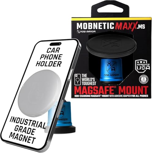 Mob Armor MobNetic Maxx MS - MagSafe Compatible Car Phone Mount w/ 90º Tilt, 360º Rotation & Durable Aluminum Build, Magnetic Holder for iPhone & Android Devices, USA Assembled - Blue - color: Blue