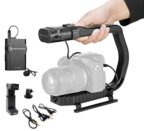 Movo MicRig-W1 Wireless Microphone Filmmaker Kit - Video Handle Stabilizer with Built-in Wireless Lavalier Microphone Compatible with Canon EOS, Nikon, Sony, Panasonic DSLR and Mirrorless Cameras
