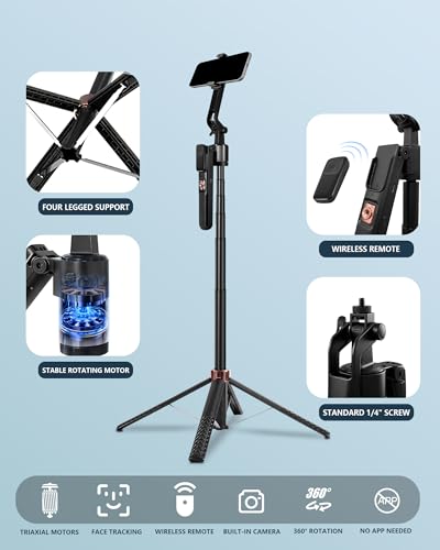 Auto-Face Tracking Tripod, 70" Selfie Stick Tripod with Remote, Phone Tripod for iPhone and Android, 360° Rotation & Gesture Control for Hands-Free Selfies, Vlogs, and Live Streams - color: Telescopic Gimbal
