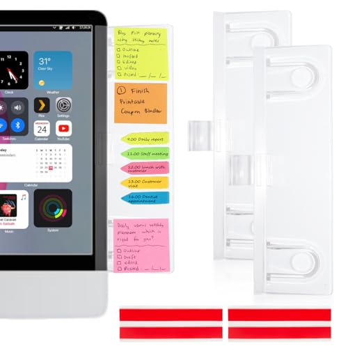 Barelove 2 Pack Computer Monitor Memo Board Document Holders (Left & Right) + Sticky Note, Acrylic Screen Paper Clip Message Pad, Reminder Side Panels Organizer for Students Office Desktop