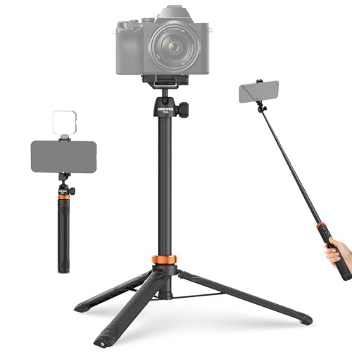 NEEWER Basics 59" Selfie Stick Tripod Compatible with iPhone DLSR Canon Sony Camera, Small Metal Portable Travel Desk Stand for Video Recording Filming, TS04