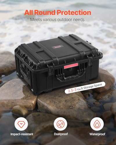 VEVOR Weatherproof Hard Case, Heavy Duty Protective Dry Box with Pre-Cut Foam, Wheels & Retractable Pull Handles for Travel, Hunt, Military, Tactical, IP67 Waterproof Case for Cameras(57x45x28) - size: 22.56*17.72*10.91in
