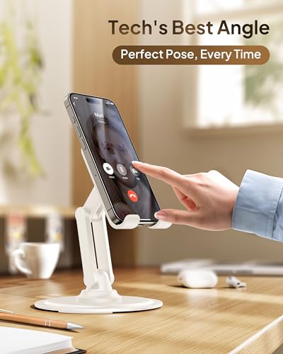 COOPER 360° Stand, Rotating Cell Phone Stand for Desk | Sturdy Metal Base, Foldable, Portable | Cell Phone Holder for Desk (Cream White) - color: B - Cream White