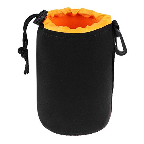 Large Camera Lens Pouch, Thick Protective Neoprene Bag Storage Cover Case with Drawstring Design, Soft Plush Interior, Compatible for Canon, for Nikon, for Sony DSLR Lenses (L Size) - size: L: 10cm x 18cm (D x H)