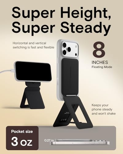 MOFT Phone Stand, Magnetic Phone Tripod Stand Stain-Resistant MOVAS Leather & Angle Adjustment & Strong Magnets Tripod for iPhone 17/16/15/14/13/12 (Included Metal Ring)-Jet Black - color: Jet Black, size: Without Card Slot