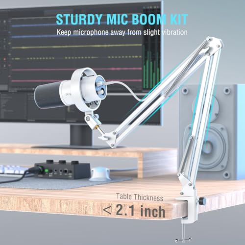 FIFINE Dynamic Microphone with Boom Arm, Studio Vocal XLR Microphone, Podcast USB Mic Kit for PC with Mute Button, Volume Knob, Headphone Jack, for Streaming Recording-AmpliTank K688CT White - size: K688CT White