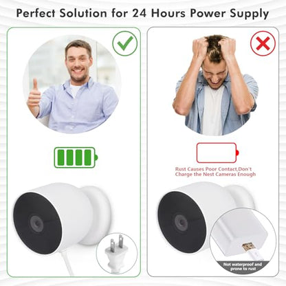 delilyn 25ft/7.5m Power Cable Compatible with Google Nest Cam Outdoor or Indoor, Battery(2nd Gen), Weatherproof 5V 2A Charging Cable for Nest Cam Continuously with One-Piece Molding Adapter