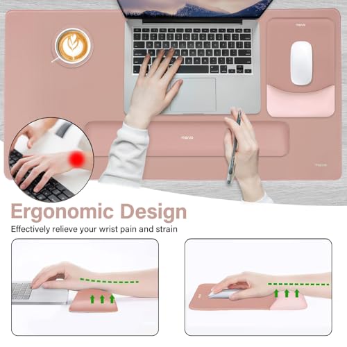 MOSISO Keyboard Mouse Pad Set, Large Gaming Mouse Pad&Rectangular Keyboard Wrist Rest&Mousepad with Wrist Rest&Coaster, Ergonomic Non-Slip&Easy Typing Pad with Curved Silicone Lining, Salmon Pink - color: Salmon Pink