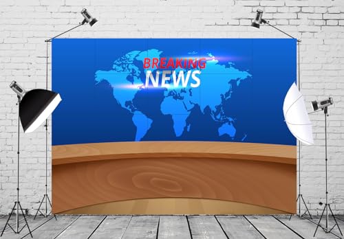 7x5ft Breaking News Photo Backdrop - Broadcast Hall Background for Newscaster TV Talk Show, Media, News Reporter, Newscast, Newsroom Props - size: 7x5FT