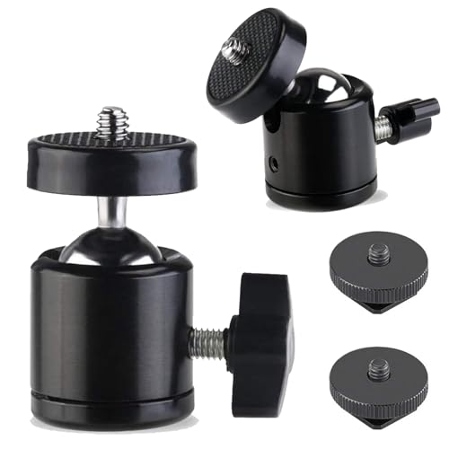 Universal 1/4" Swivel Mini Ball Head Screw Tripod Mount with Hot Shoe（2 Pack）, Eszkozta 360 Degree Rotating Mount Base Adapter for DSLR Cameras HTC Vive Tripods Monopods Camcorder Light Stand… - color: Black-Black-with Hot Shoe